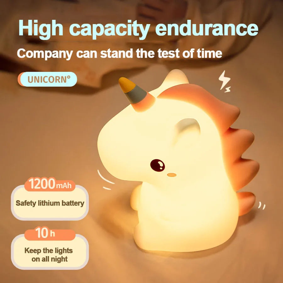 Unicorn LED Night Light - USB Rechargeable Silicone Lamp