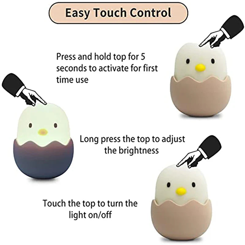 Chick Eggshell Night Light - USB Rechargeable Animal Lamp