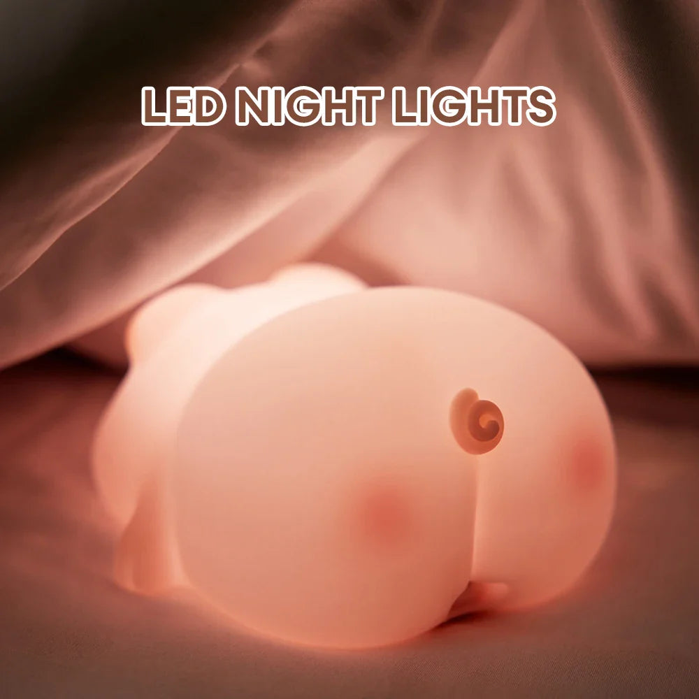 Pig Silicone Night Light - Warm LED Touch Sensor Lamp