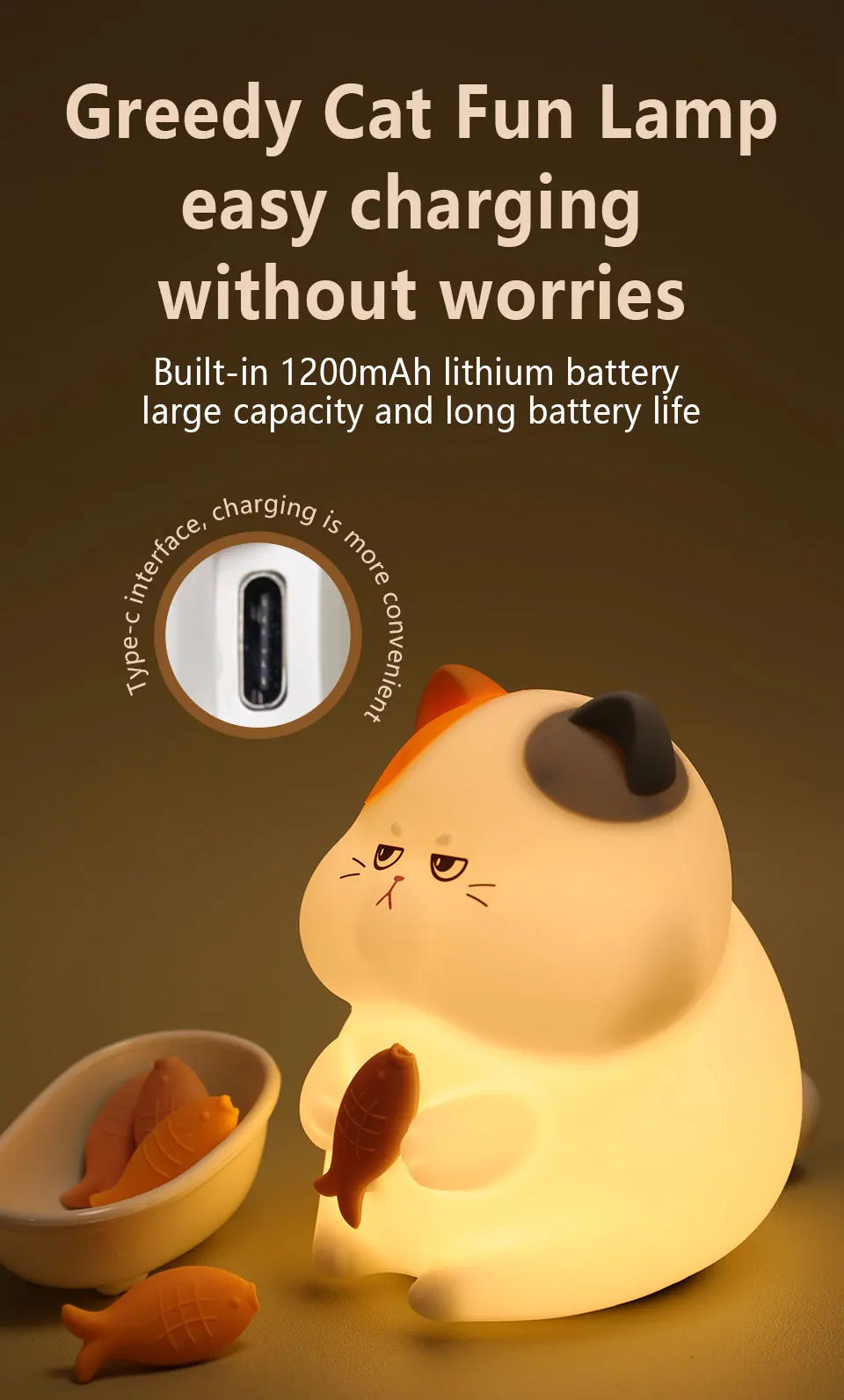 Gluttonous Cat Night Light - Fun Silicone Patting Lamp