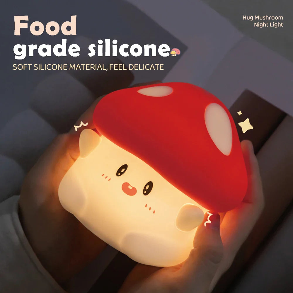 Mushroom Nursery Night Light - Touch Lamp with 2-Level Brightness