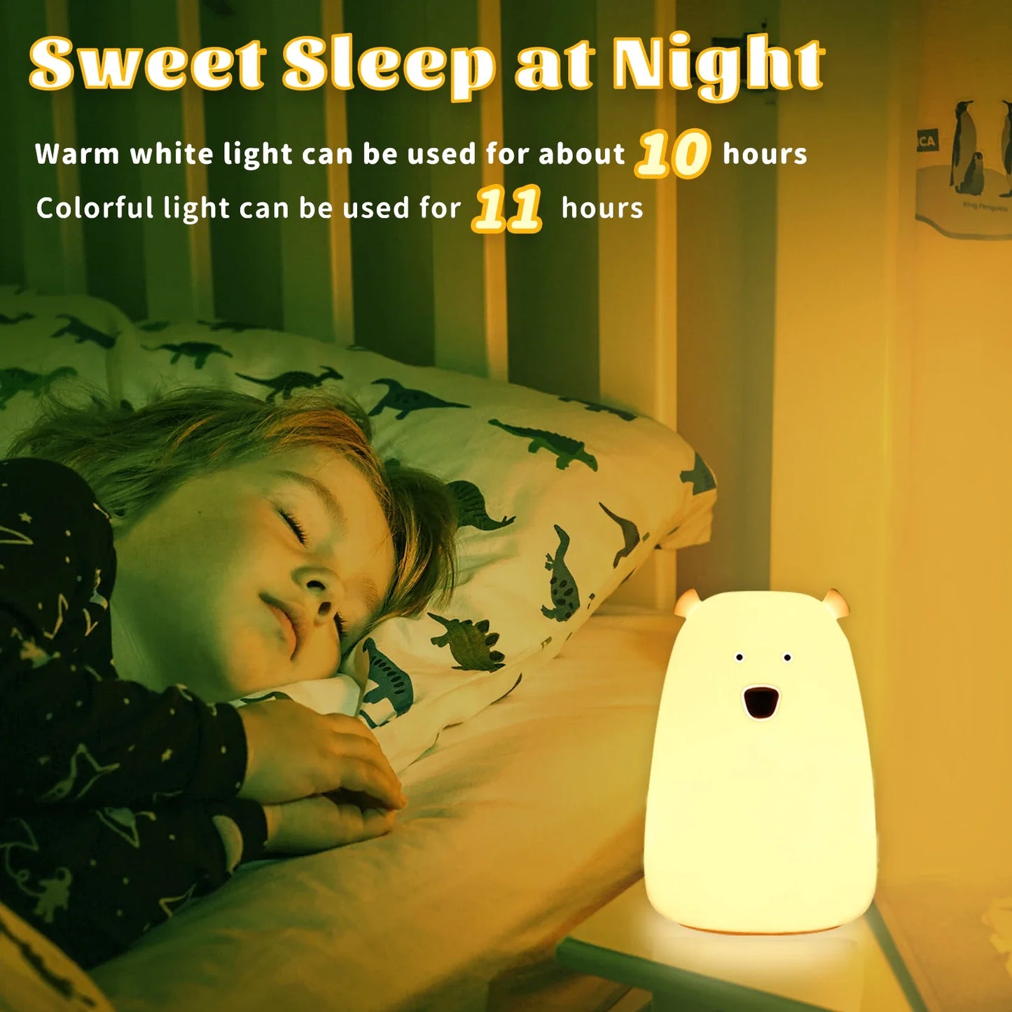 Bear LED Night Light - Touch Sensor Bedside Lamp for Kids