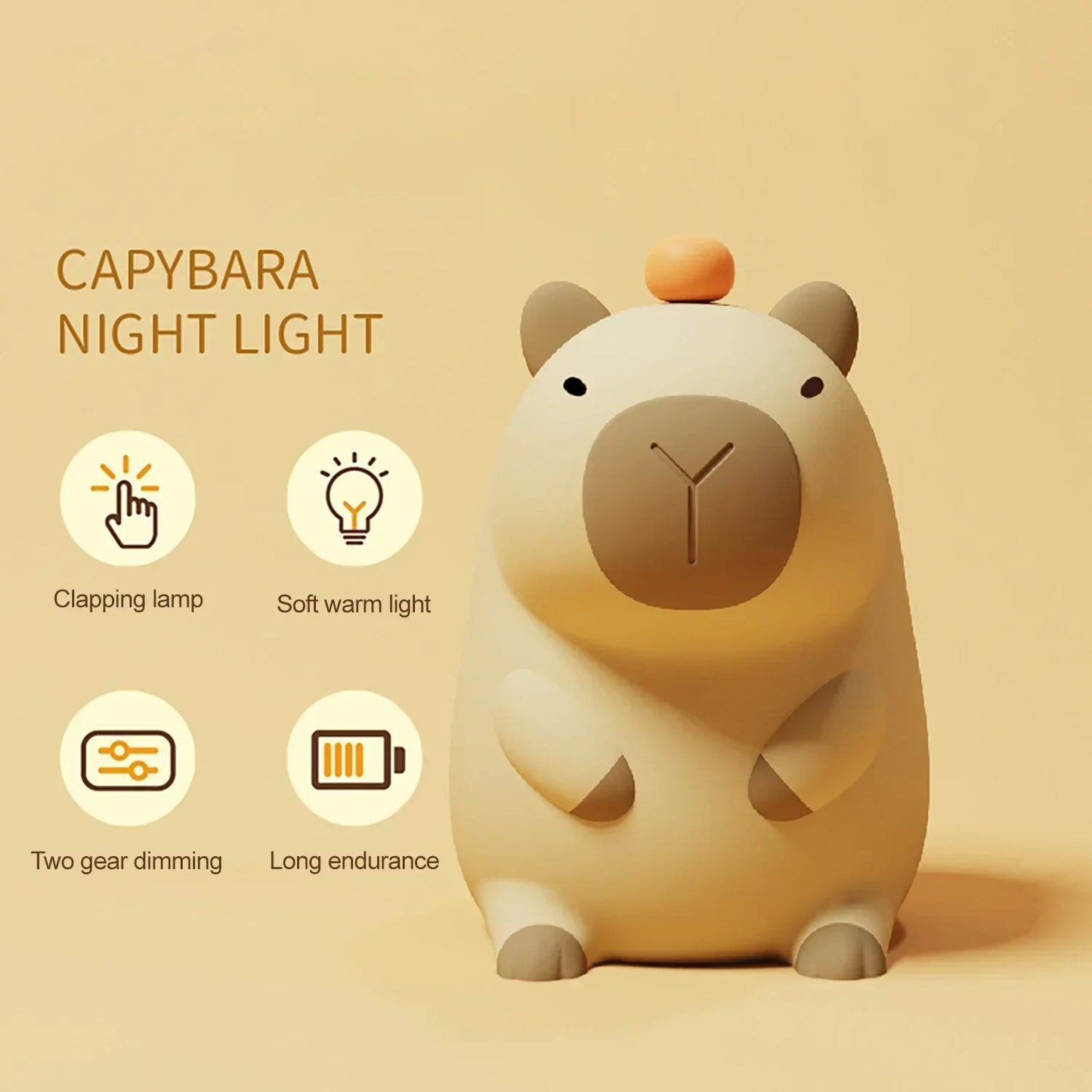 Orange Capybara Night Light - LED Touch Sensor Lamp