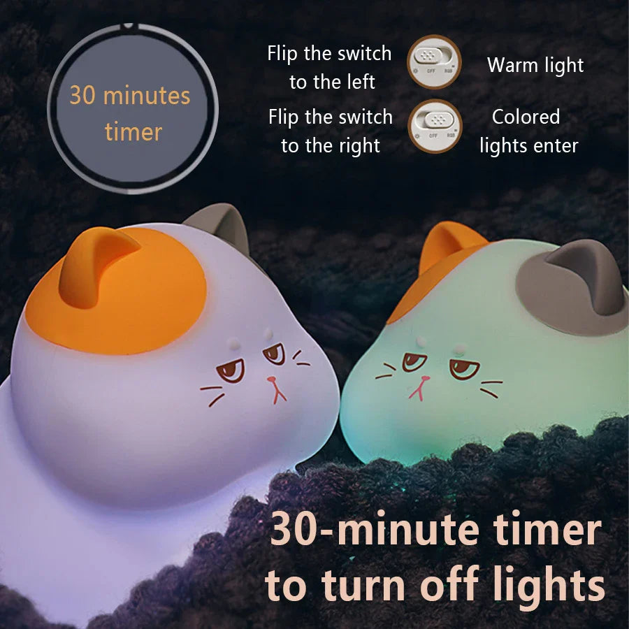 Gluttonous Cat Night Light - Fun Silicone Patting Lamp