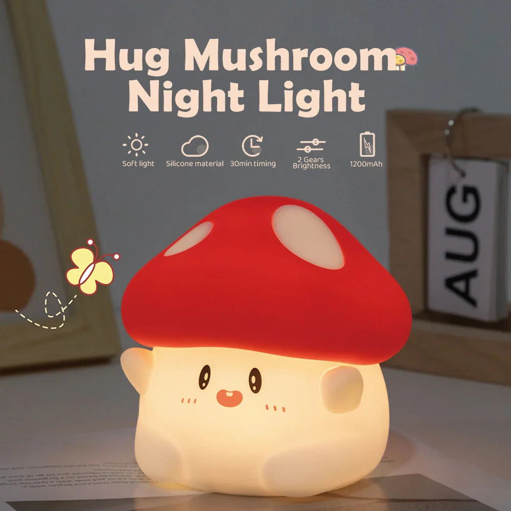 Mushroom Nursery Night Light - Touch Lamp with 2-Level Brightness