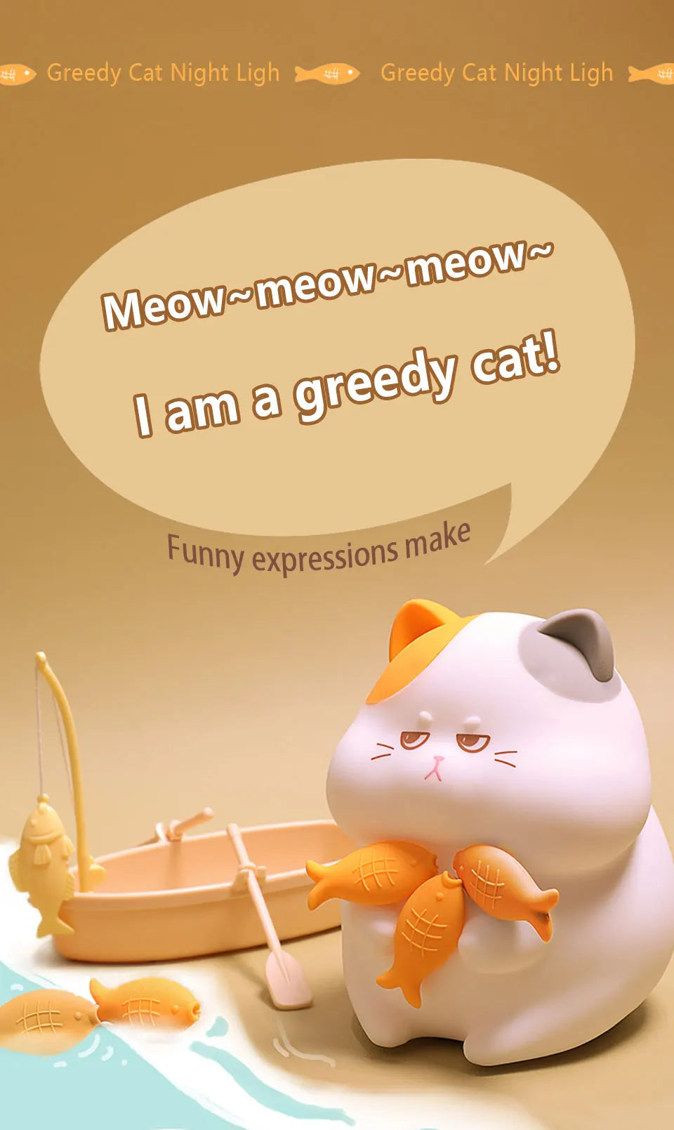 Gluttonous Cat Night Light - Fun Silicone Patting Lamp