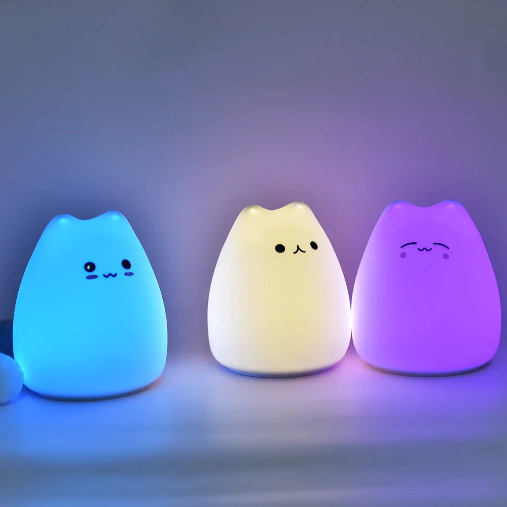 Cat Night Light - 7-Color Silicone Touch Lamp