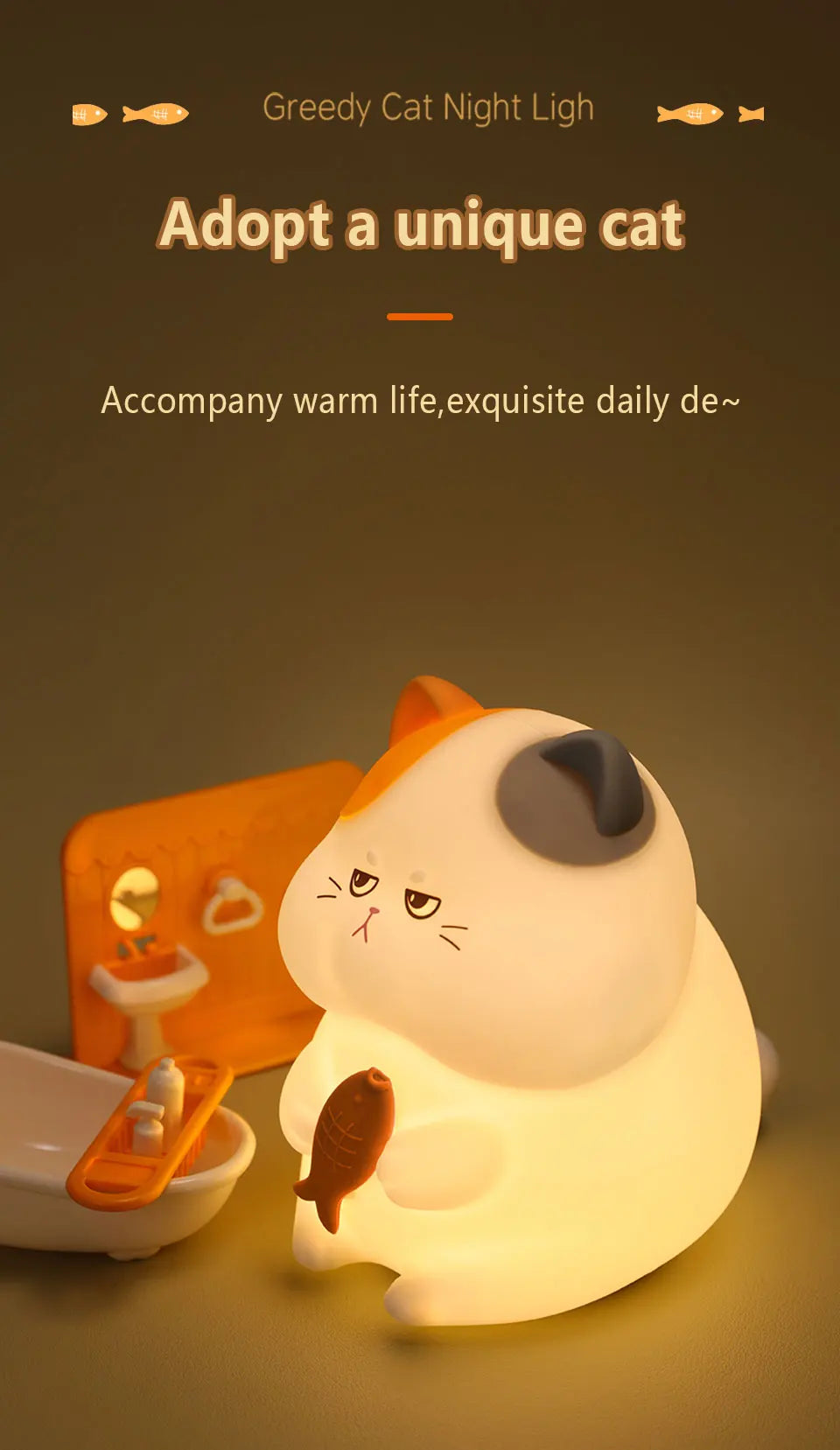 Gluttonous Cat Night Light - Fun Silicone Patting Lamp