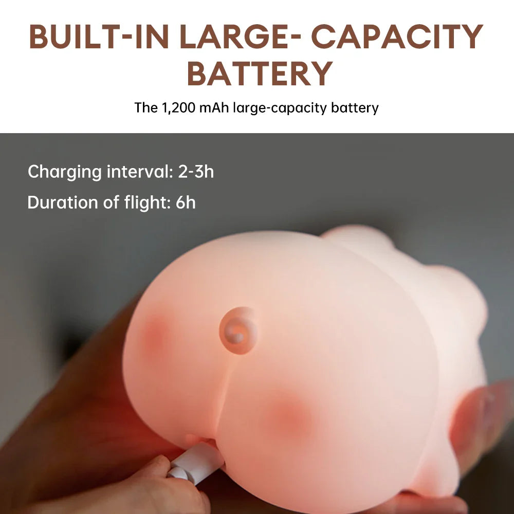Pig Silicone Night Light - Warm LED Touch Sensor Lamp