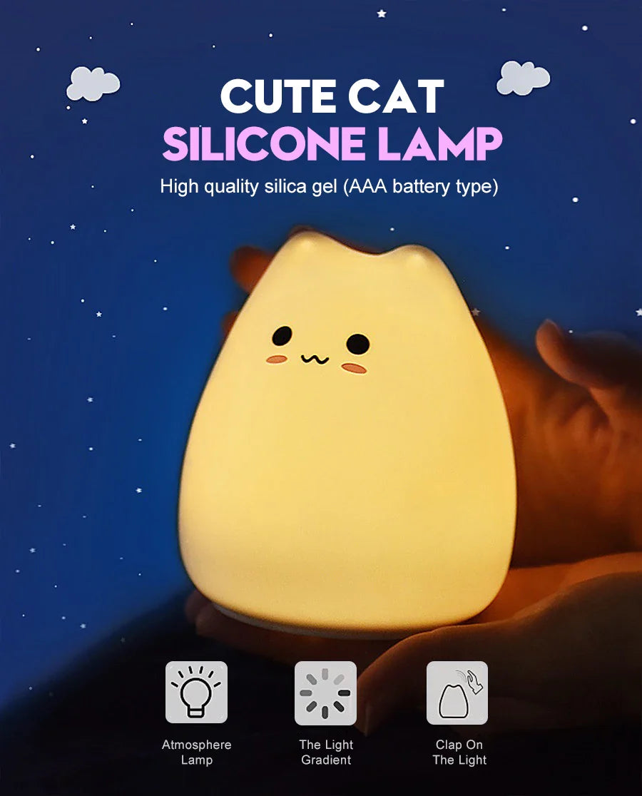 Cat Night Light - 7-Color Silicone Touch Lamp
