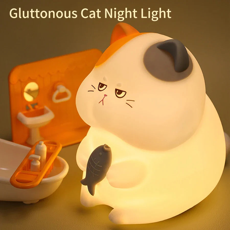 Gluttonous Cat Night Light - Fun Silicone Patting Lamp