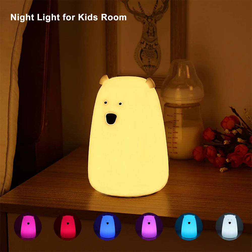 Bear LED Night Light - Touch Sensor Bedside Lamp for Kids