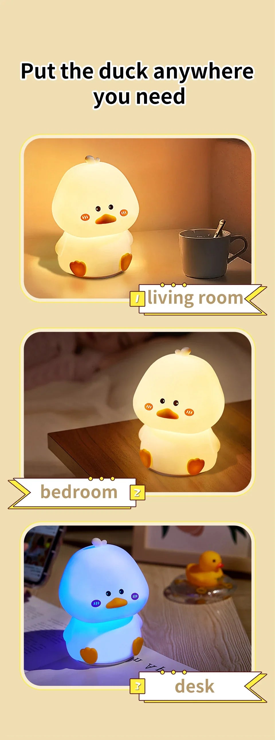 Duck LED Night Light - USB Rechargeable