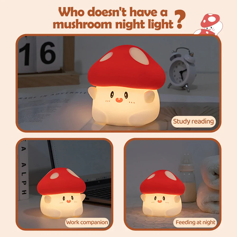 Mushroom Nursery Night Light - Touch Lamp with 2-Level Brightness