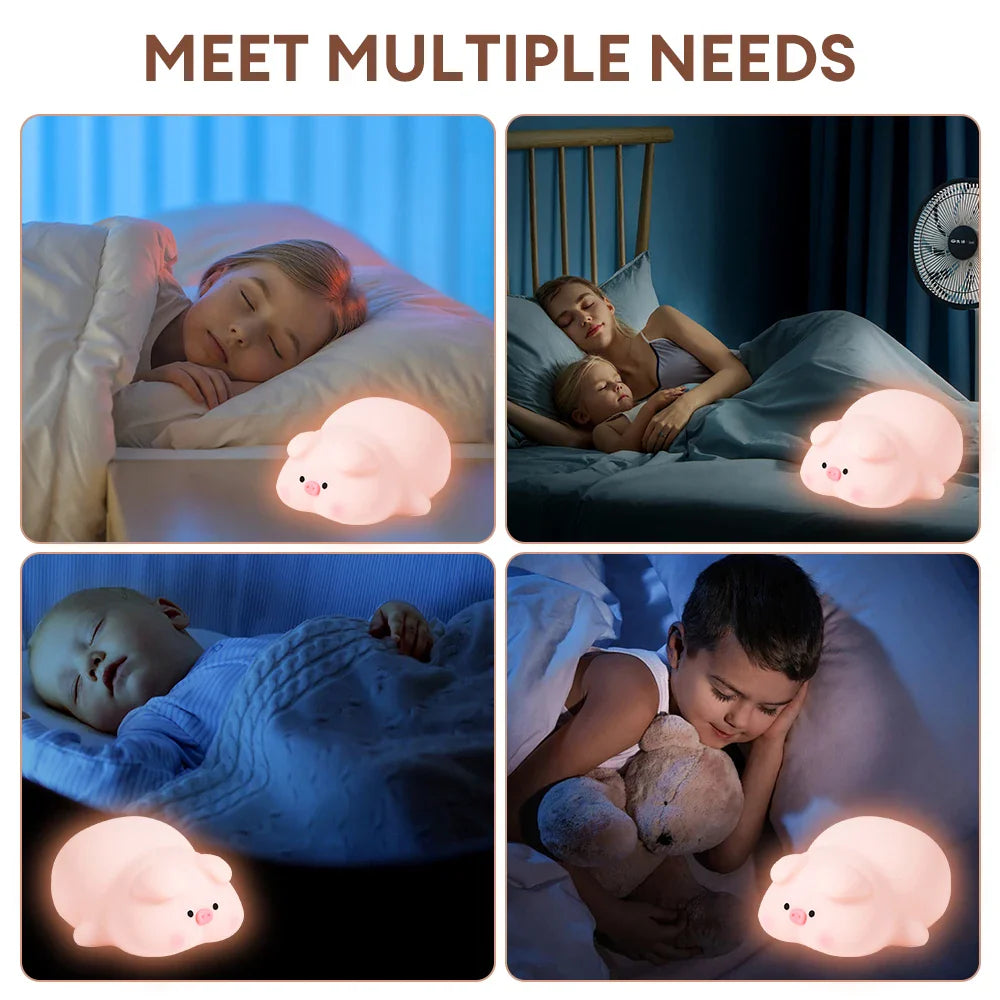 Pig Silicone Night Light - Warm LED Touch Sensor Lamp