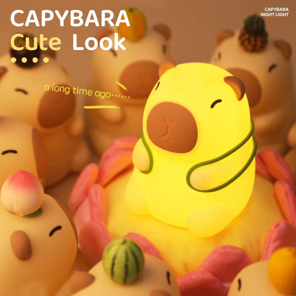 Capybara with Turtle Backpack Night Light - 7-Color Dimmable Silicone Lamp