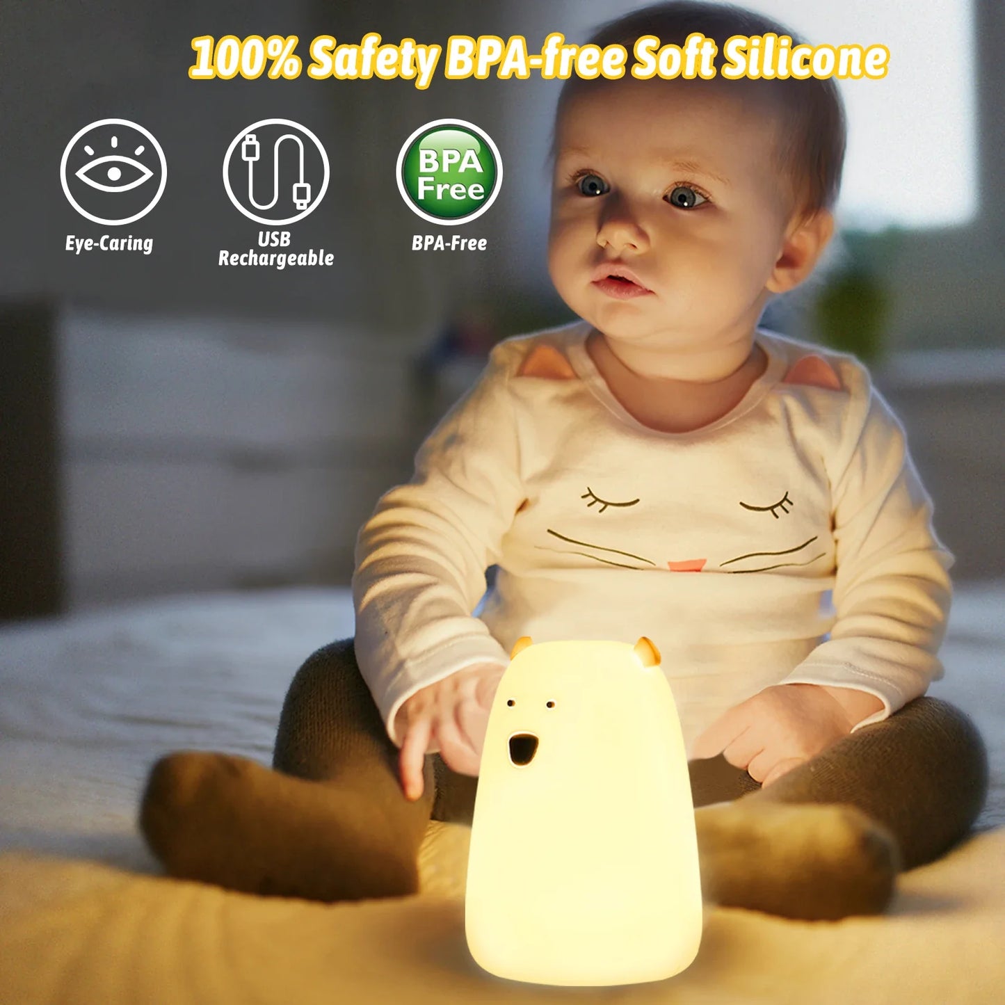 Bear LED Night Light - Touch Sensor Bedside Lamp for Kids