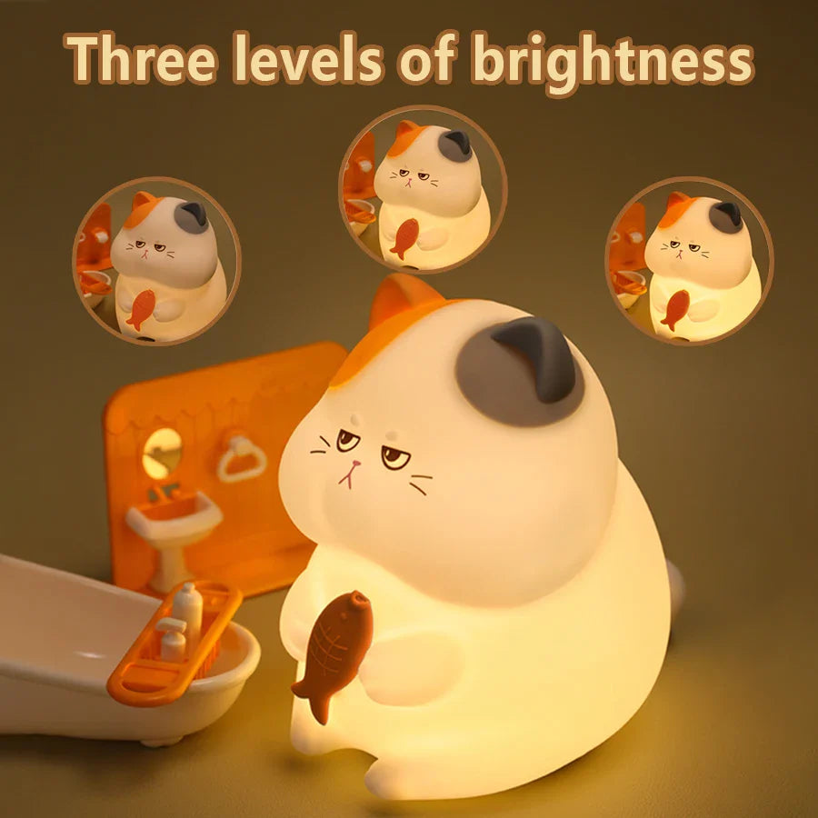 Gluttonous Cat Night Light - Fun Silicone Patting Lamp