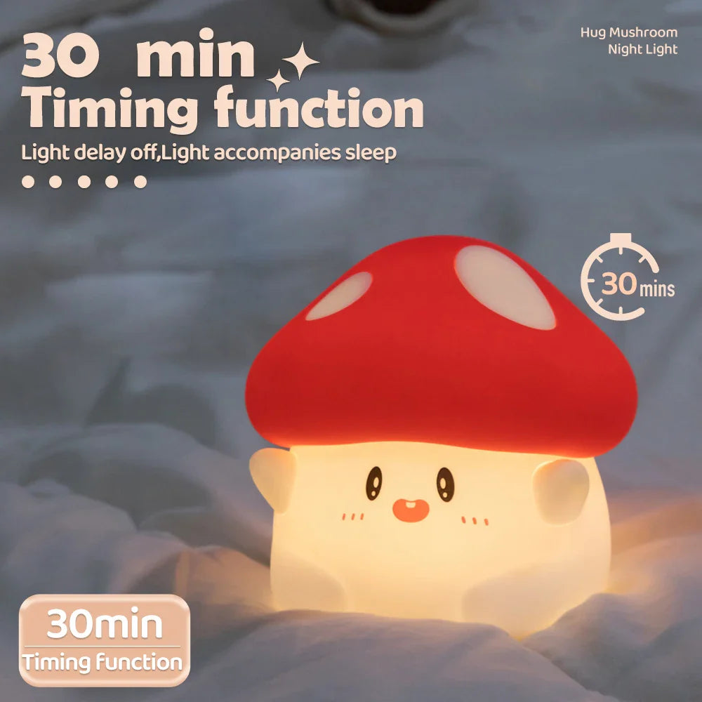 Mushroom Nursery Night Light - Touch Lamp with 2-Level Brightness