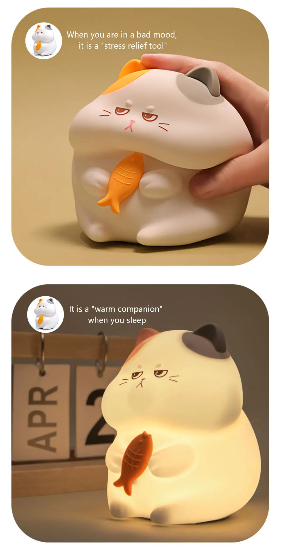 Gluttonous Cat Night Light - Fun Silicone Patting Lamp