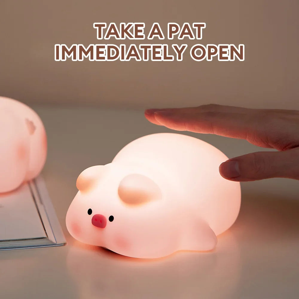 Pig Silicone Night Light - Warm LED Touch Sensor Lamp