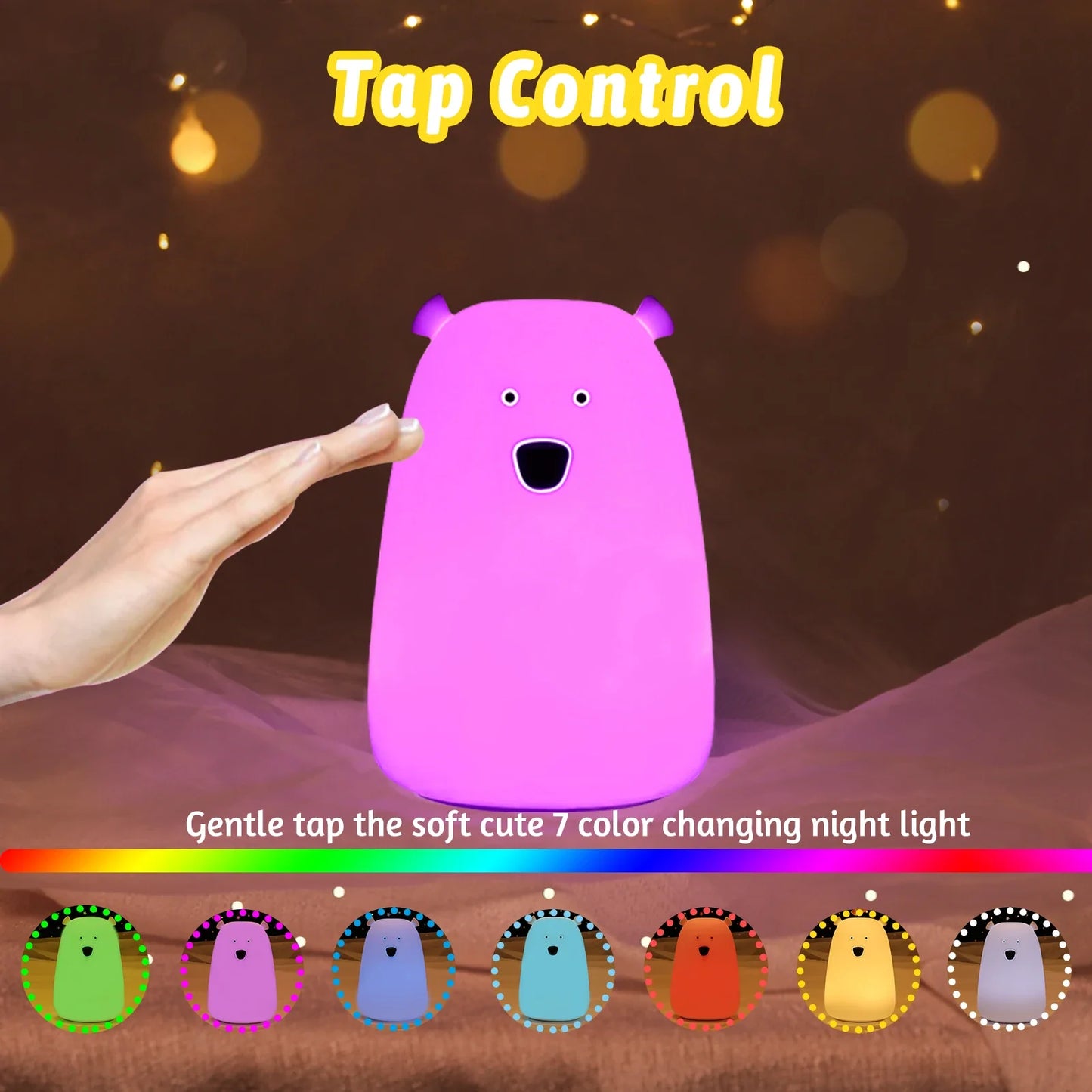 Bear LED Night Light - Touch Sensor Bedside Lamp for Kids