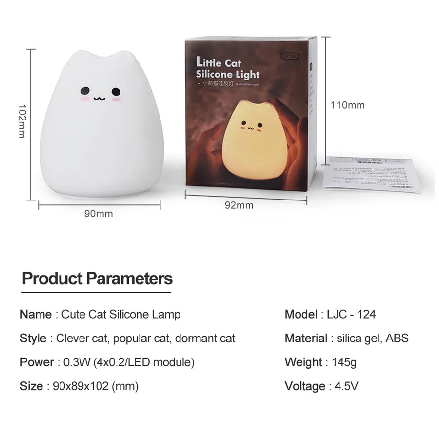 Cat Night Light - 7-Color Silicone Touch Lamp