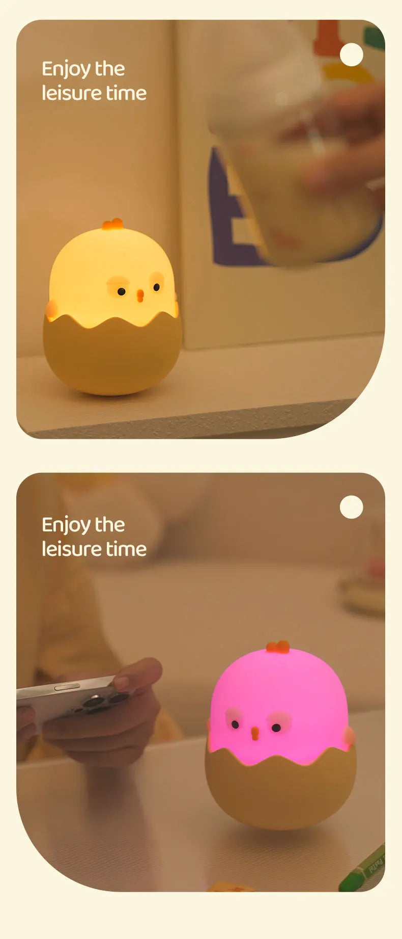 Chick Eggshell Night Light - USB Rechargeable Animal Lamp