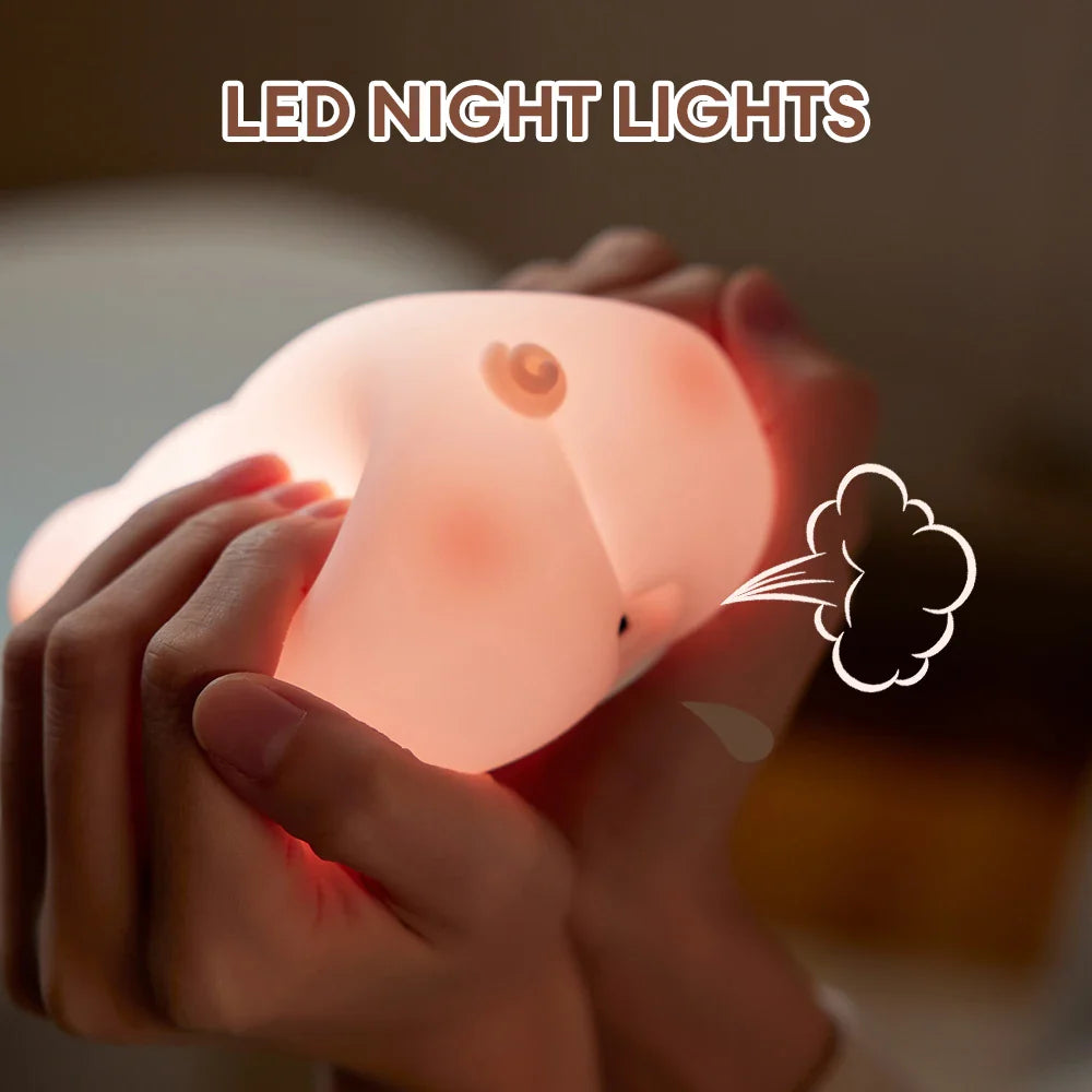 Pig Silicone Night Light - Warm LED Touch Sensor Lamp