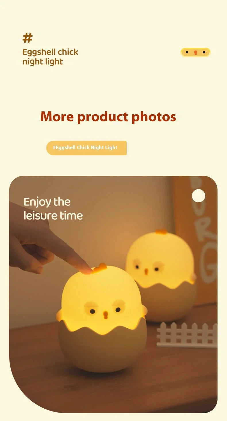 Chick Eggshell Night Light - USB Rechargeable Animal Lamp