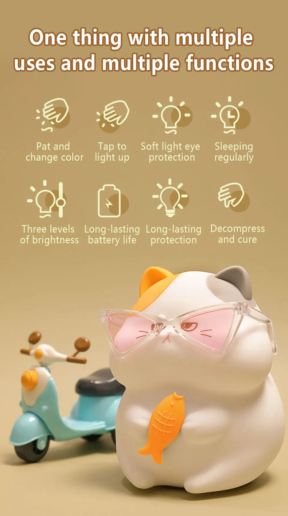 Gluttonous Cat Night Light - Fun Silicone Patting Lamp