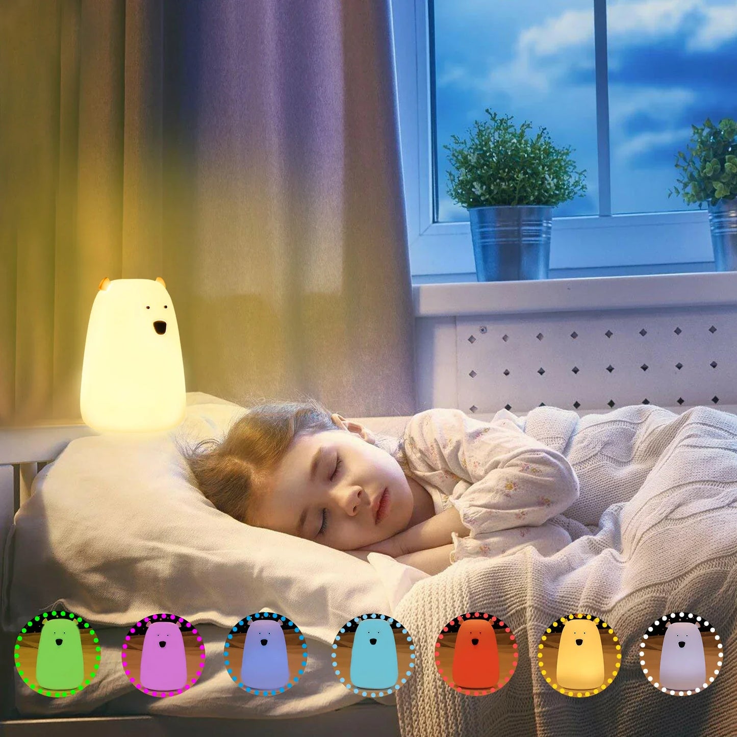 Bear LED Night Light - Touch Sensor Bedside Lamp for Kids