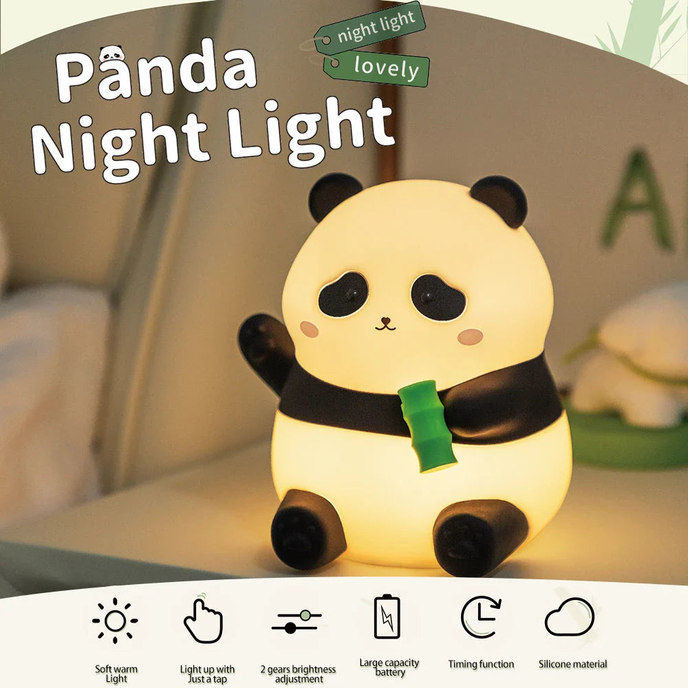 Panda Nursery Night Light - Dimmable Touch Lamp with Timer
