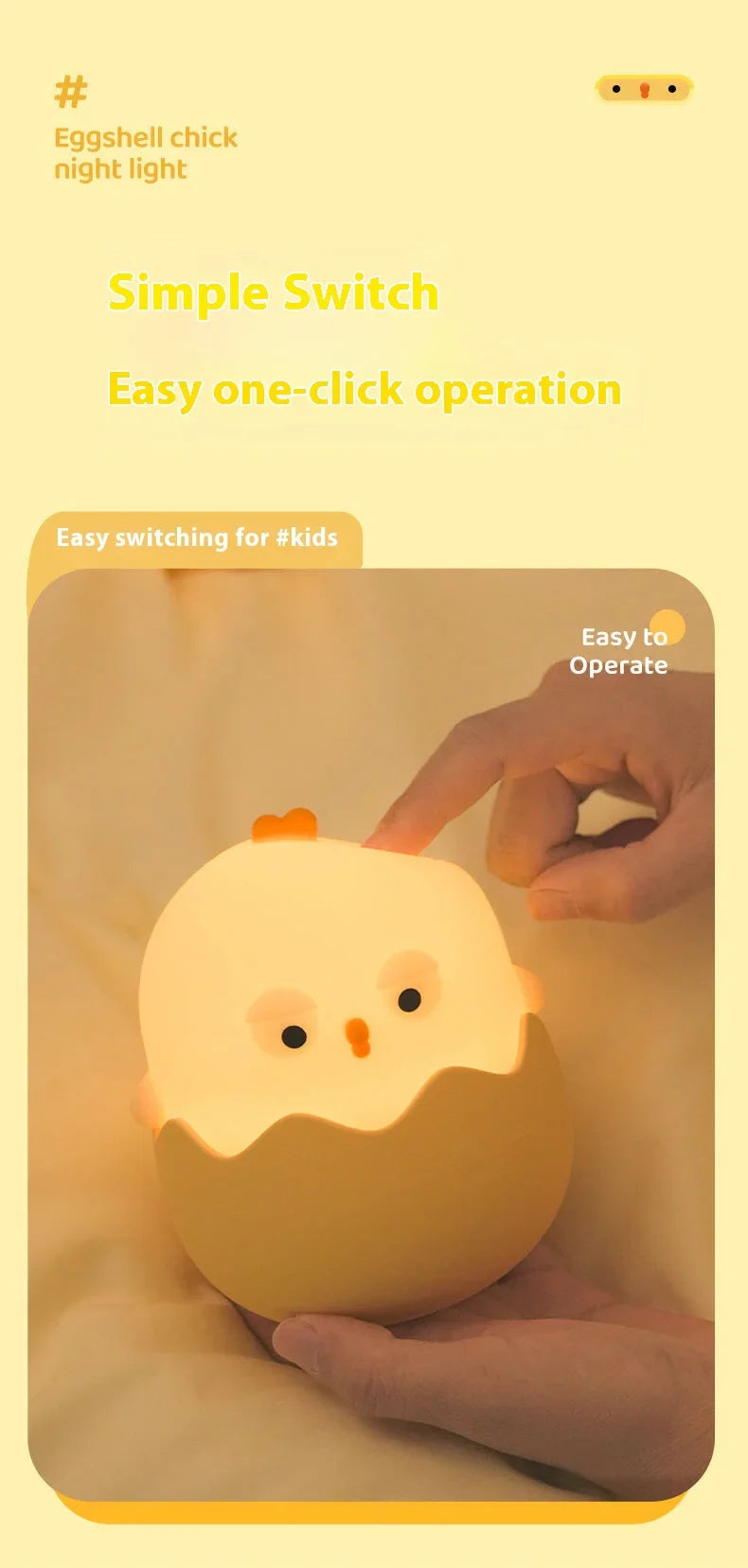 Chick Eggshell Night Light - USB Rechargeable Animal Lamp