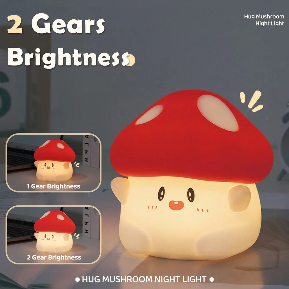Mushroom Nursery Night Light - Touch Lamp with 2-Level Brightness