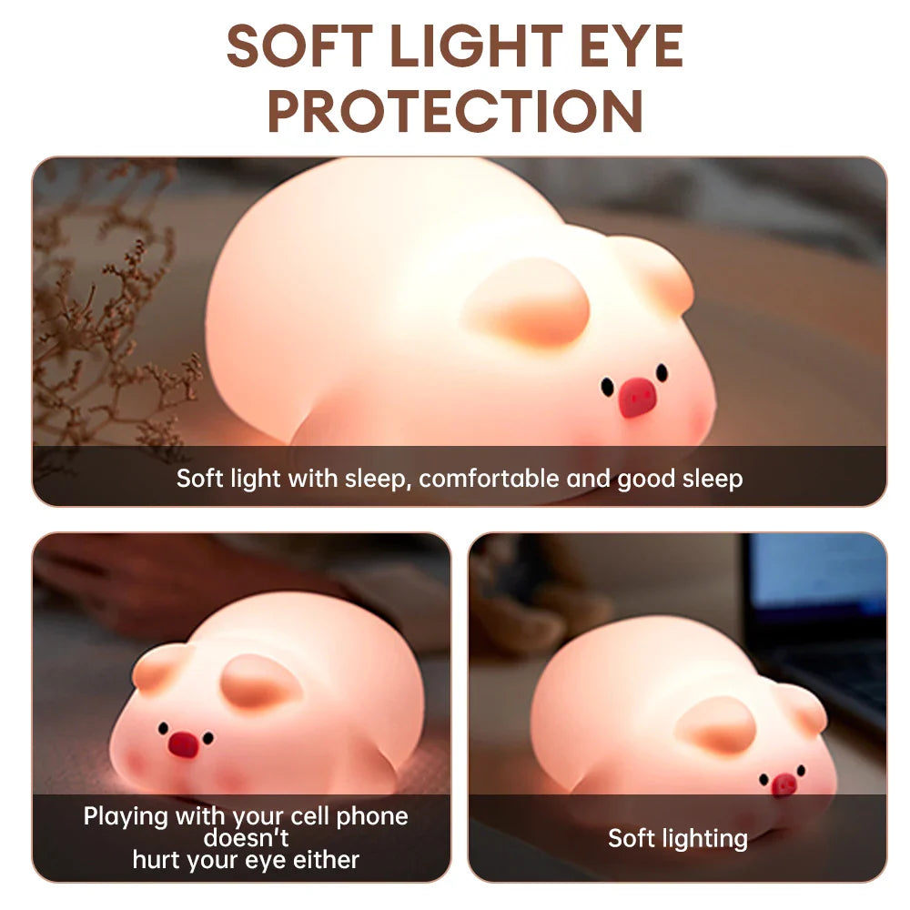 Pig Silicone Night Light - Warm LED Touch Sensor Lamp