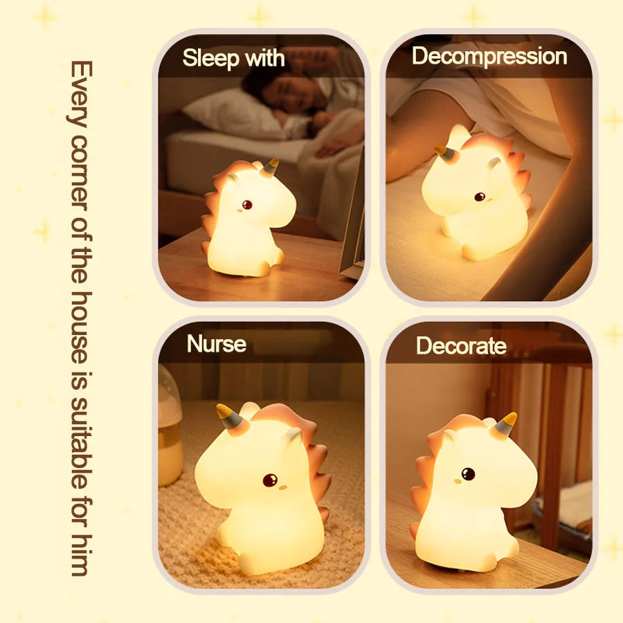 Unicorn LED Night Light - USB Rechargeable Silicone Lamp