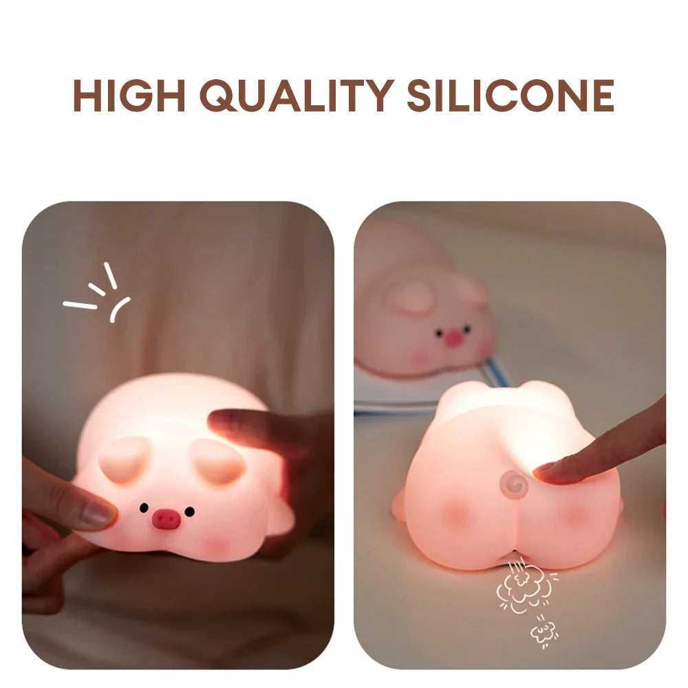 Pig Silicone Night Light - Warm LED Touch Sensor Lamp