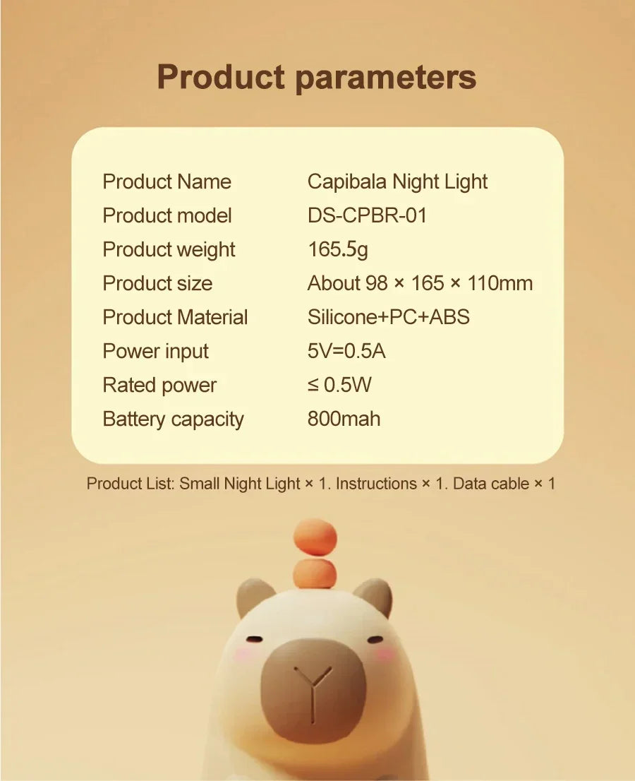 Orange Capybara Night Light - LED Touch Sensor Lamp