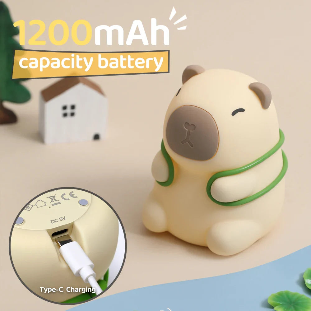 Capybara with Turtle Backpack Night Light - 7-Color Dimmable Silicone Lamp