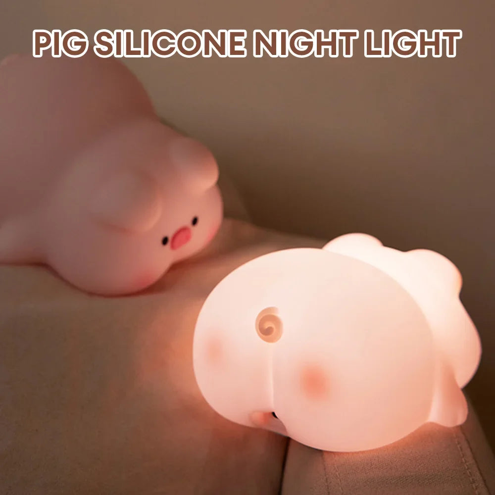 Pig Silicone Night Light - Warm LED Touch Sensor Lamp