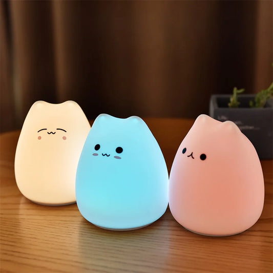 Cat Night Light - 7-Color Silicone Touch Lamp